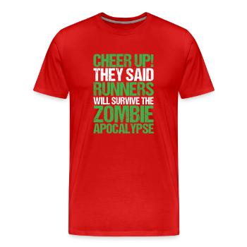 Überlebe Zombie Apocalypse Running - Männer Premium Bio T-Shirt - Rot - Vorne - Damien (186cm)