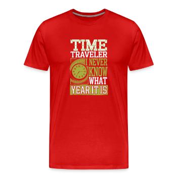 Zeitreise-sci-fi-enthusiast Und Zeitmaschine - Männer Premium Bio T-Shirt - Rot - Vorne - Damien (186cm)