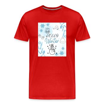 Hello Winter - Men's Premium Organic T-Shirt - red - Front - Damien (186cm)