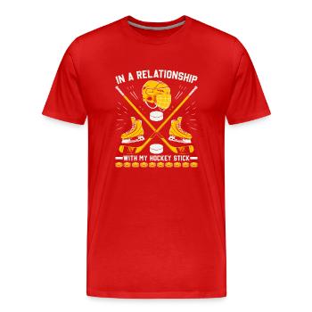 Dans une relation avec mon bâton de hockey. - T-shirt bio Premium Homme - rouge - Devant - Damien (186cm)