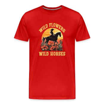 Fleurs sauvages Chevaux sauvages Équitation - T-shirt bio Premium Homme - rouge - Devant - Damien (186cm)