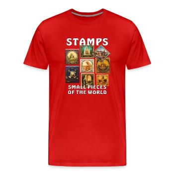 TIMBRES PETITS MORCEAUX DU MONDE - T-shirt bio Premium Homme - rouge - Devant - Damien (186cm)