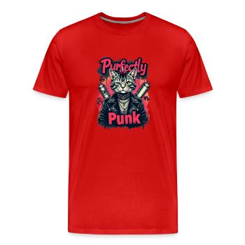 Punk Katze für einen Punker Katzenfreund - Männer Premium Bio T-Shirt - Rot - Vorne - Damien (186cm)
