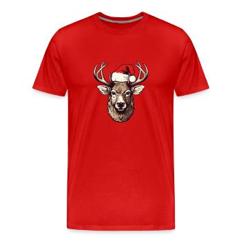 Portrait de Noël Tête de Cerf - T-shirt bio Premium Homme - rouge - Devant - Damien (186cm)