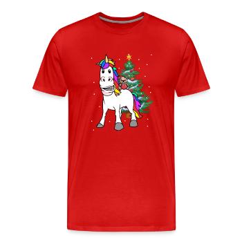 Christmas Child Kids Gifts Unicorn Teddy - Men's Premium Organic T-Shirt - red - Front - Damien (186cm)