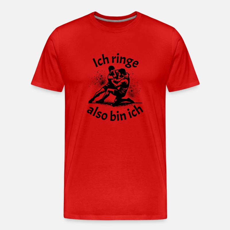Ich ringe also bin ich mit zwei Ringern - Männer Premium Bio T-Shirt - Rot