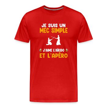 Mec simple aïkido apéro aïkidoka humour - T-shirt bio Premium Homme - rouge - Devant - Damien (186cm)