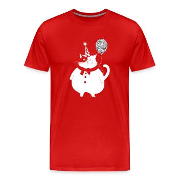 Cat celebrates birthday - Men's Premium Organic T-Shirt - red - Front - Damien (186cm)