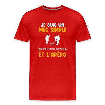 Mec simple hockey sur glace apéro hockeyeur humour - Men's Premium Organic T-Shirt - red - Front - Damien (186cm)