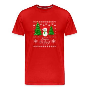 Merry Christmas Schneemann Lustiges Ugly Christmas - Männer Premium Bio T-Shirt - Rot - Vorne - Damien (186cm)