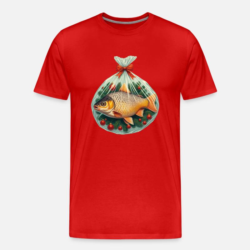 karpfen, weihnachten, angler, weihnachtskarpfen - Männer Premium Bio T-Shirt - Rot