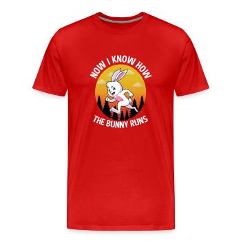 Now i Know How The Bunny Runs Deutsche Sprichwörte - Männer Premium Bio T-Shirt - Rot - Vorne - Damien (186cm)