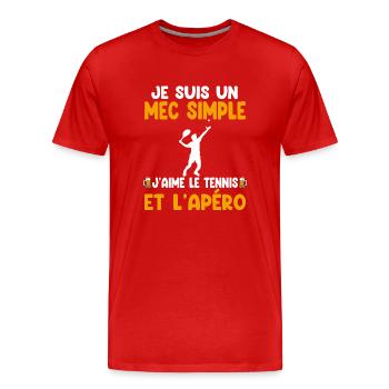 Mec simple tennis apéro tennisman humour - T-shirt bio Premium Homme - rouge - Devant - Damien (186cm)