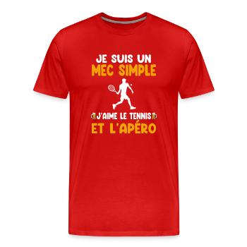 Mec simple tennis apéro tennisman humour - T-shirt bio Premium Homme - rouge - Devant - Damien (186cm)
