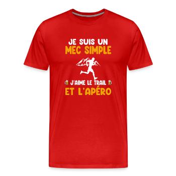 Einfacher Kerl, Trail, Apéro, Trailrunner, Humor - Männer Premium Bio T-Shirt - Rot - Vorne - Damien (186cm)