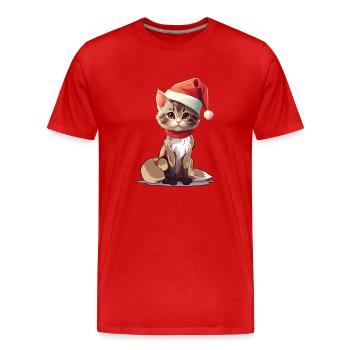 Chat Noël Animaux de compagnie Noël pour animaux de compagnie - T-shirt bio Premium Homme - rouge - Devant - Damien (186cm)