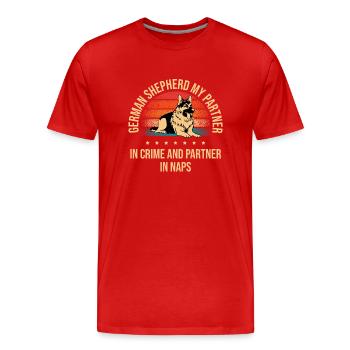 Berger allemand Mon partenaire dans le crime et Partenaire dans - T-shirt bio Premium Homme - rouge - Devant - Damien (186cm)