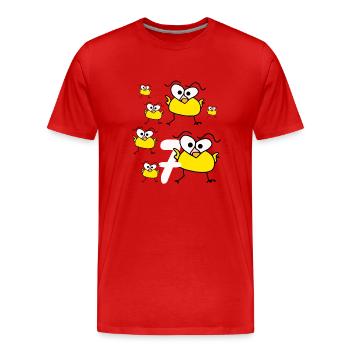 Sieben Hüner zieben Stück lustig - Männer Premium Bio T-Shirt - Rot - Vorne - Damien (186cm)