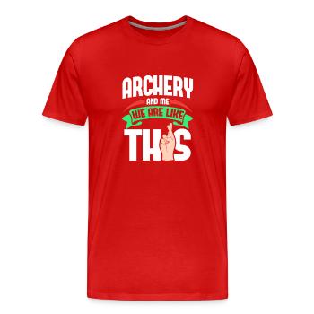 Archery Me Are Like - Men's Premium Organic T-Shirt - red - Front - Damien (186cm)