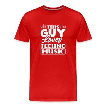 Ce gars adore la musique techno - T-shirt bio Premium Homme - rouge - Devant - Damien (186cm)