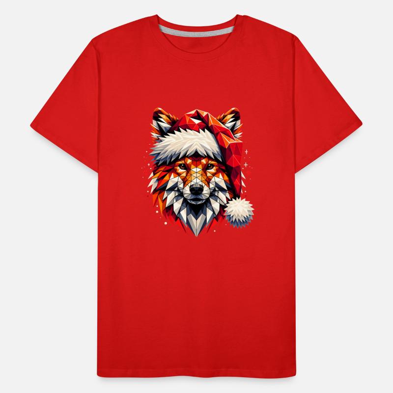 Polygon Art - Fox with Santa Hat Men's Premium Organic T-Shirt
