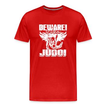 Beware I Know Judo - Men's Premium Organic T-Shirt - red - Front - Damien (186cm)