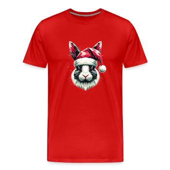 Polygon Kunst Hase trägt Weihnachtsmütze Original - Männer Premium Bio T-Shirt - Rot - Vorne - Damien (186cm)