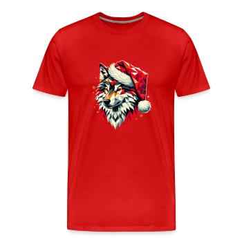 Polygon Kunst Wolf trägt Weihnachtsmütze Original - Männer Premium Bio T-Shirt - Rot - Vorne - Damien (186cm)