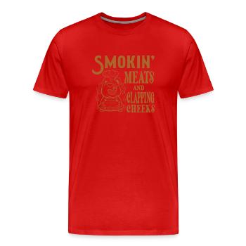 Viandes fumantes et applaudissements sur les joues Grillades BBQ - T-shirt bio Premium Homme - rouge - Devant - Damien (186cm)
