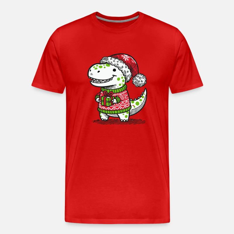 Weihnachts-T-Rex mit Geschenk - Männer Premium Bio T-Shirt - Rot