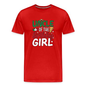Oncle de la fille d’anniversaire - T-shirt bio Premium Homme - rouge - Devant - Damien (186cm)