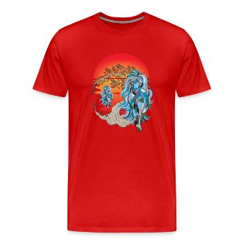 Mystique Chevaux Sauvages Cheval Nature Cavalier - T-shirt bio Premium Homme - rouge - Devant - Damien (186cm)