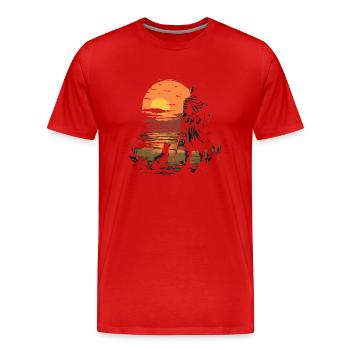 Promenade nocturne sur la plage avec chien et - T-shirt bio Premium Homme - rouge - Devant - Damien (186cm)