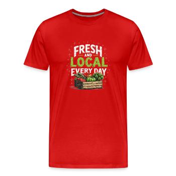 Bauernmarktverkäufer, Frische Produkte Und Lokale - Männer Premium Bio T-Shirt - Rot - Vorne - Damien (186cm)