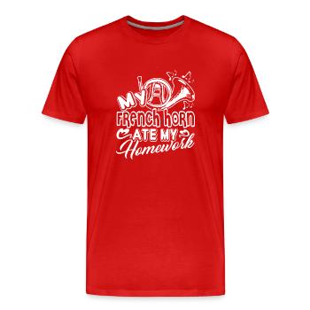 French Horn Ate My Homework - Men's Premium Organic T-Shirt - red - Front - Damien (186cm)
