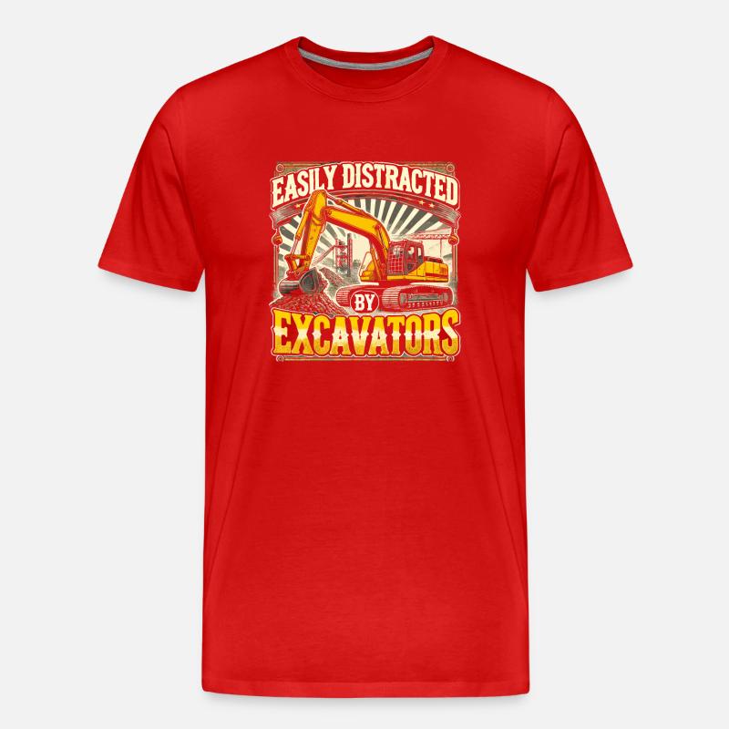 Leicht ablenkbar durch Bagger - Männer Premium Bio T-Shirt - Rot