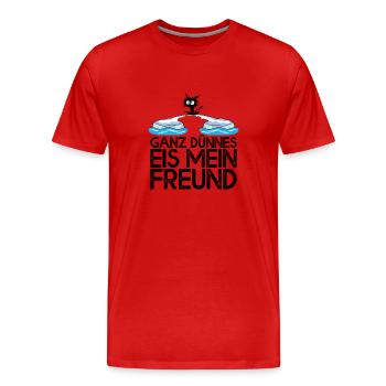 Ganz dünnes Eis mein Freund Katze Eisscholle - Männer Premium Bio T-Shirt - Rot - Vorne - Damien (186cm)