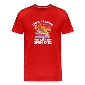 Lire c’est rêver les yeux ouverts Amoureux des livres - T-shirt bio Premium Homme - rouge - Devant - Damien (186cm)
