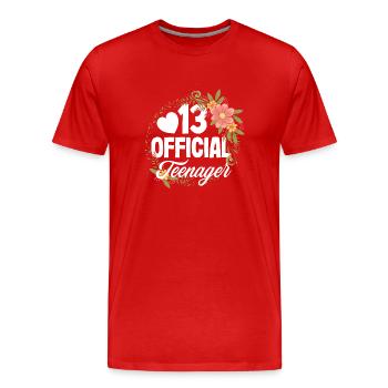13e anniversaire Officiel Adolescent - T-shirt bio Premium Homme - rouge - Devant - Damien (186cm)