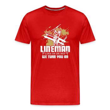 Lineman Turn You On - Men's Premium Organic T-Shirt - red - Front - Damien (186cm)