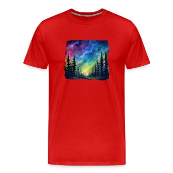 Magische Waldlandschaft unter Sternenhimmel mit - Männer Premium Bio T-Shirt - Rot - Vorne - Damien (186cm)