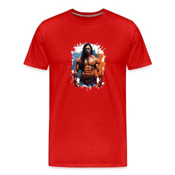 Chef de Musculation Muscles Indien - T-shirt bio Premium Homme - rouge - Devant - Damien (186cm)