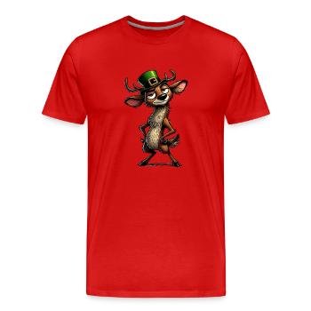 Cerf Leprechaun St Patrick Animal de la forêt irlandaise - T-shirt bio Premium Homme - rouge - Devant - Damien (186cm)