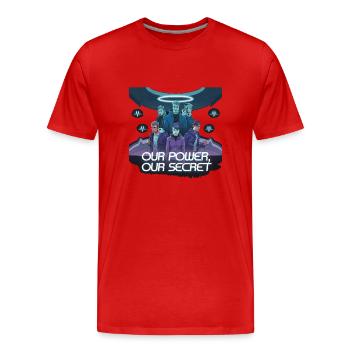 OUR POWER, OUR SECRET - Men's Premium Organic T-Shirt - red - Front - Damien (186cm)