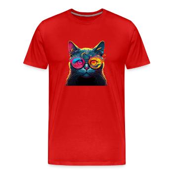 Katze Für Katzenbesitzer, Digitale Kunst Katze - Männer Premium Bio T-Shirt - Rot - Vorne - Damien (186cm)