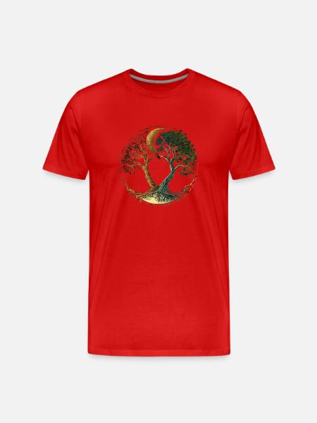 Livets træ med månen og årstiderne skifter - Herre Premium T-shirt økologisk - rød