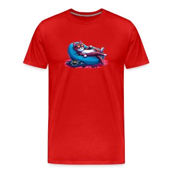 Katze & Musik, Bunte Digitale Kunst Katze - Männer Premium Bio T-Shirt - Rot - Vorne - Damien (186cm)
