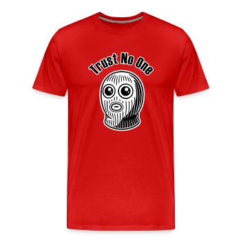 Krimineller mit großen Augen - Trust No One Design - Männer Premium Bio T-Shirt - Rot - Vorne - Damien (186cm)
