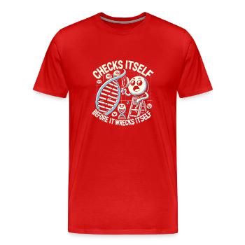 Kontrolliert sich selbst, bevor es sich selbst - Männer Premium Bio T-Shirt - Rot - Vorne - Damien (186cm)