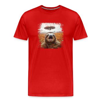 Drôle paresseux Selfie OVNI Meme cadeau - T-shirt bio Premium Homme - rouge - Devant - Damien (186cm)